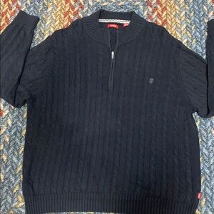 Izod Chunky Knit Black 1/4 Zip Sweater with Stand-Up Collar